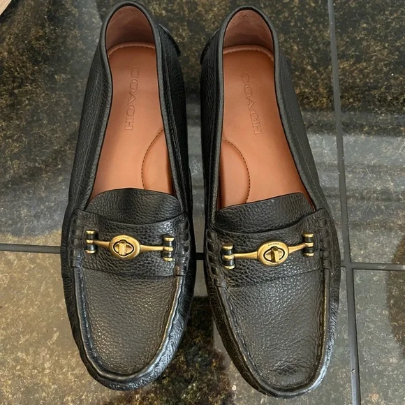 Coach Black Leather Loafers - Picture 1 of 4